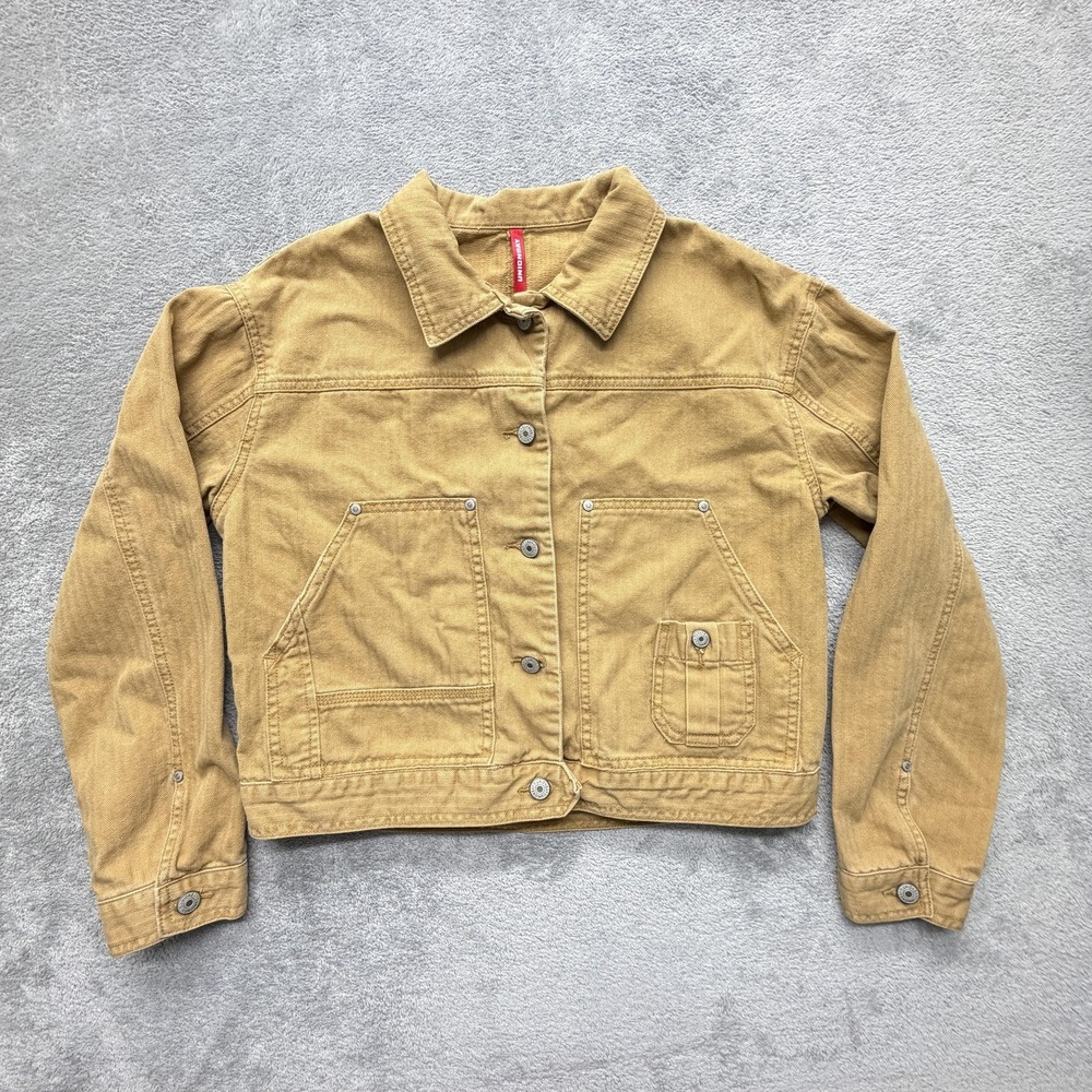 Unionbay Jacket Womens L Beige Bomber Collared Lined Canvas‎ Button Pockets